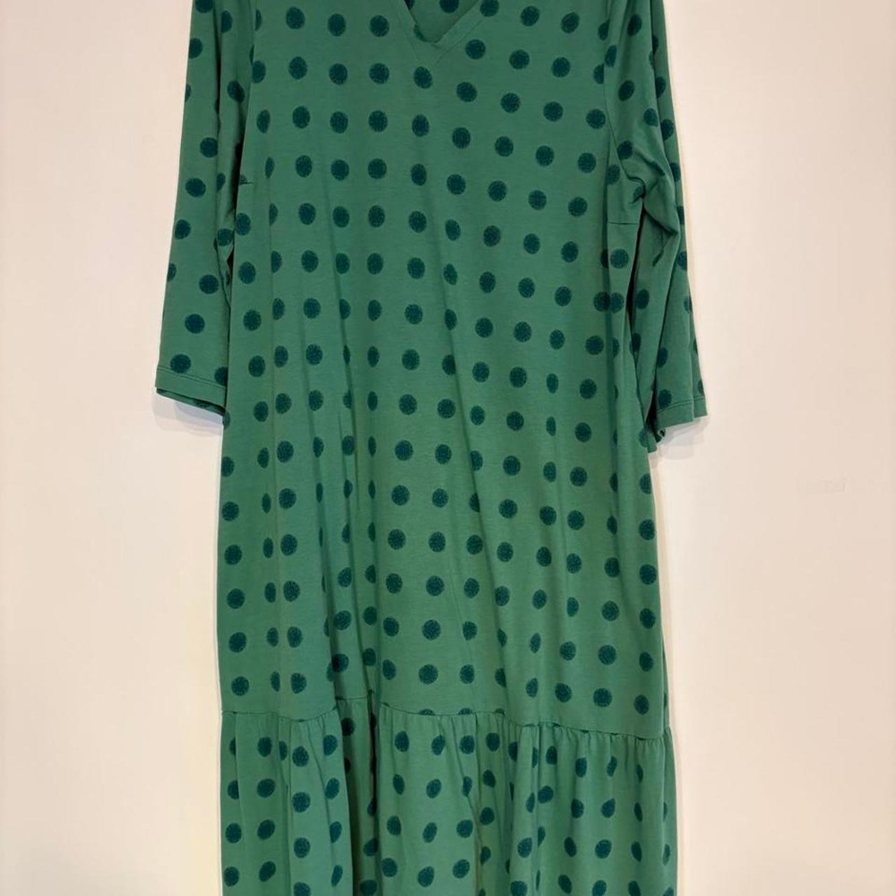 Gudrun Sjöden Green Polka Dot Tiered Midi Dress L Organic Lagenlook Slow Fashion